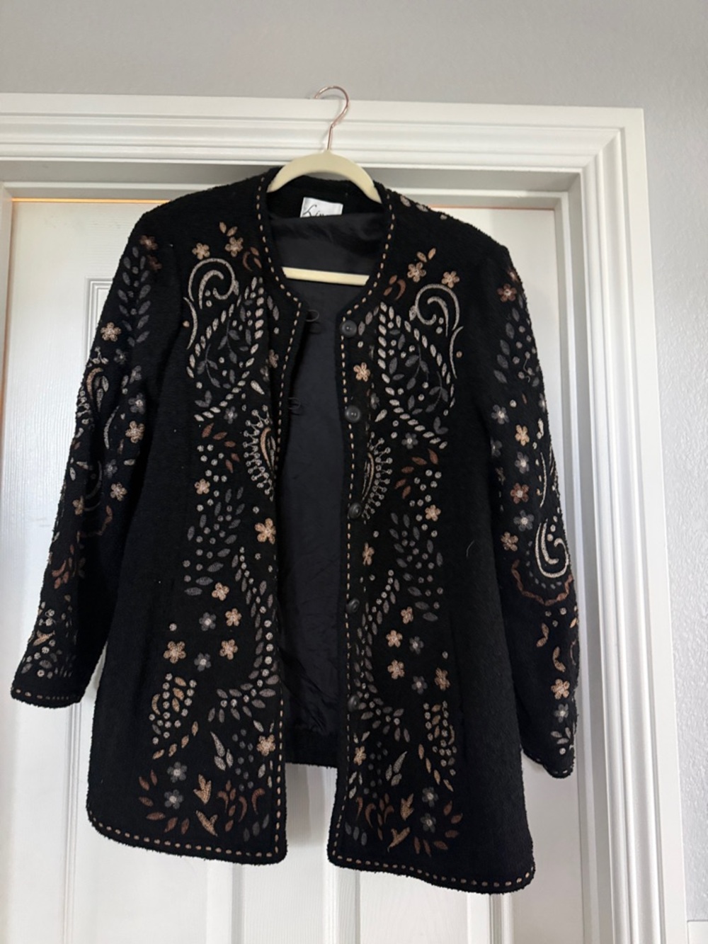 Linea by Louis Dell'Olio Black Embroidered Floral Jacket